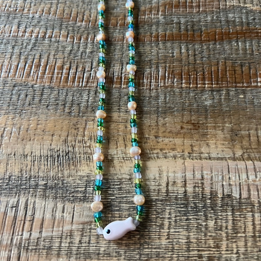 Handmade Beaded Fish Necklace • Ocean Inspired 
Freshwater Pearl Jewelry